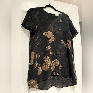 Elegant Black and Brown Floral Silk Top